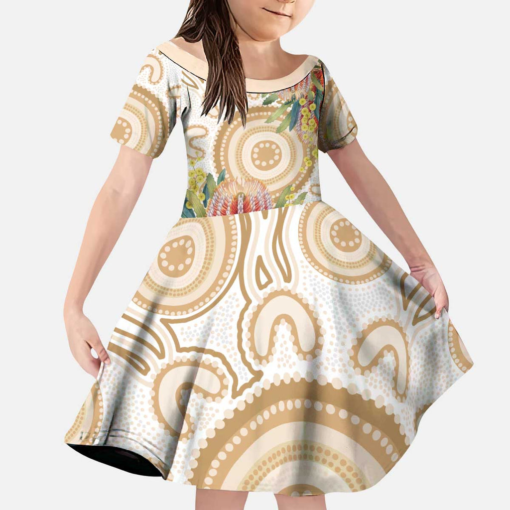 Australia Banksia Kid Short Sleeve Dress Aussie Native Flowers Indigenous Art - Aussie Hoodie