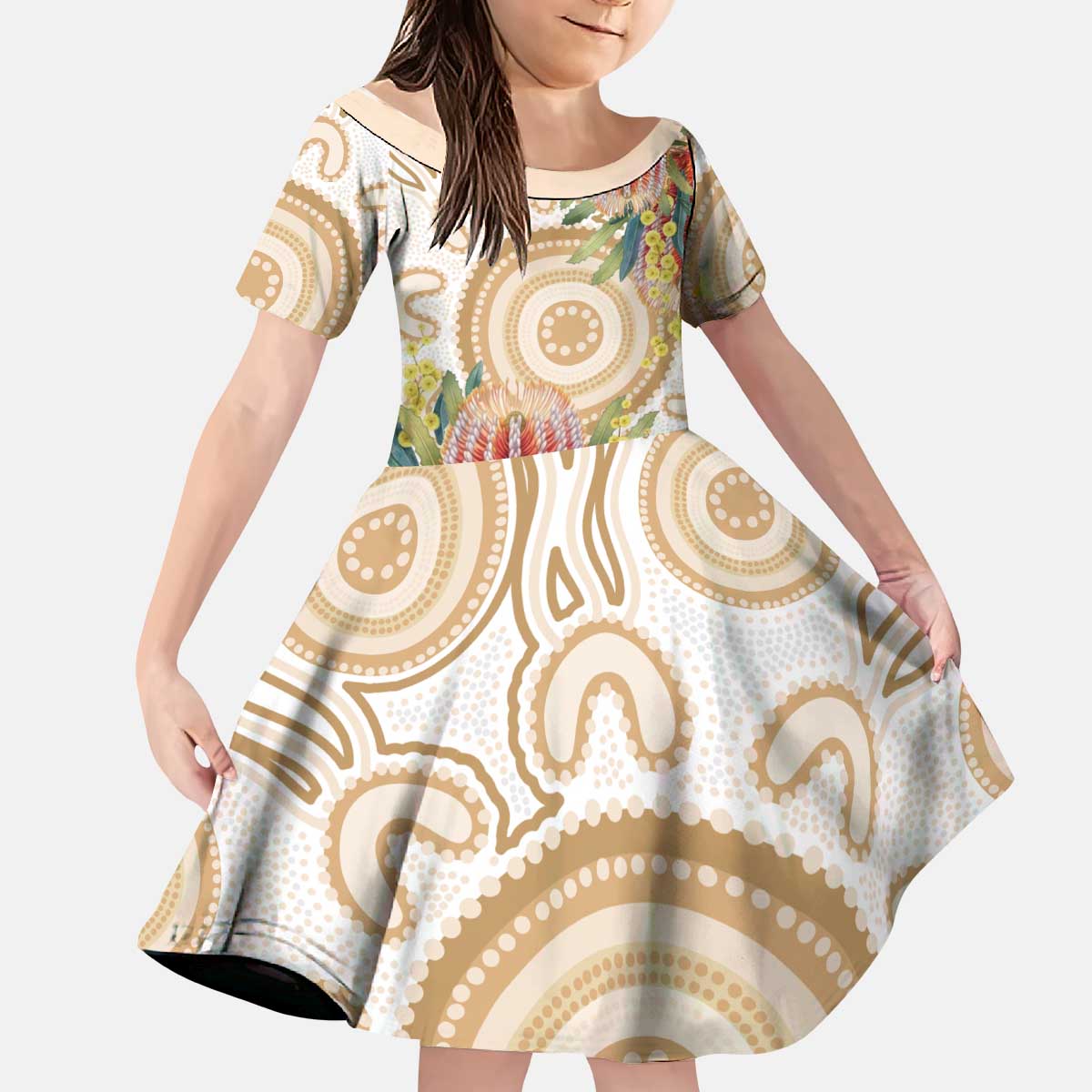 Australia Banksia Kid Short Sleeve Dress Aussie Native Flowers Indigenous Art - Aussie Hoodie