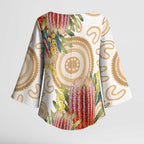 Australia Banksia Kimono Sleeve Blouse Aussie Native Flowers Indigenous Art - Aussie Hoodie
