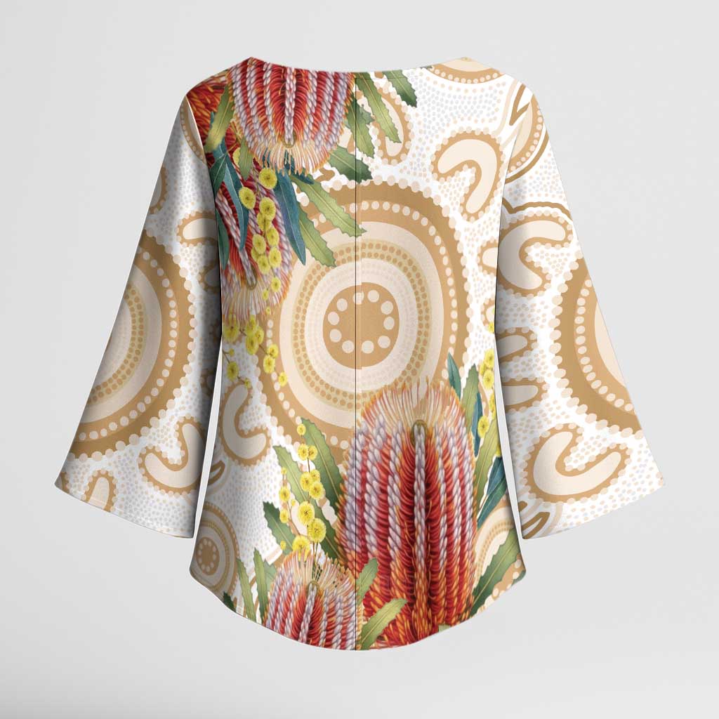 Australia Banksia Kimono Sleeve Blouse Aussie Native Flowers Indigenous Art - Aussie Hoodie