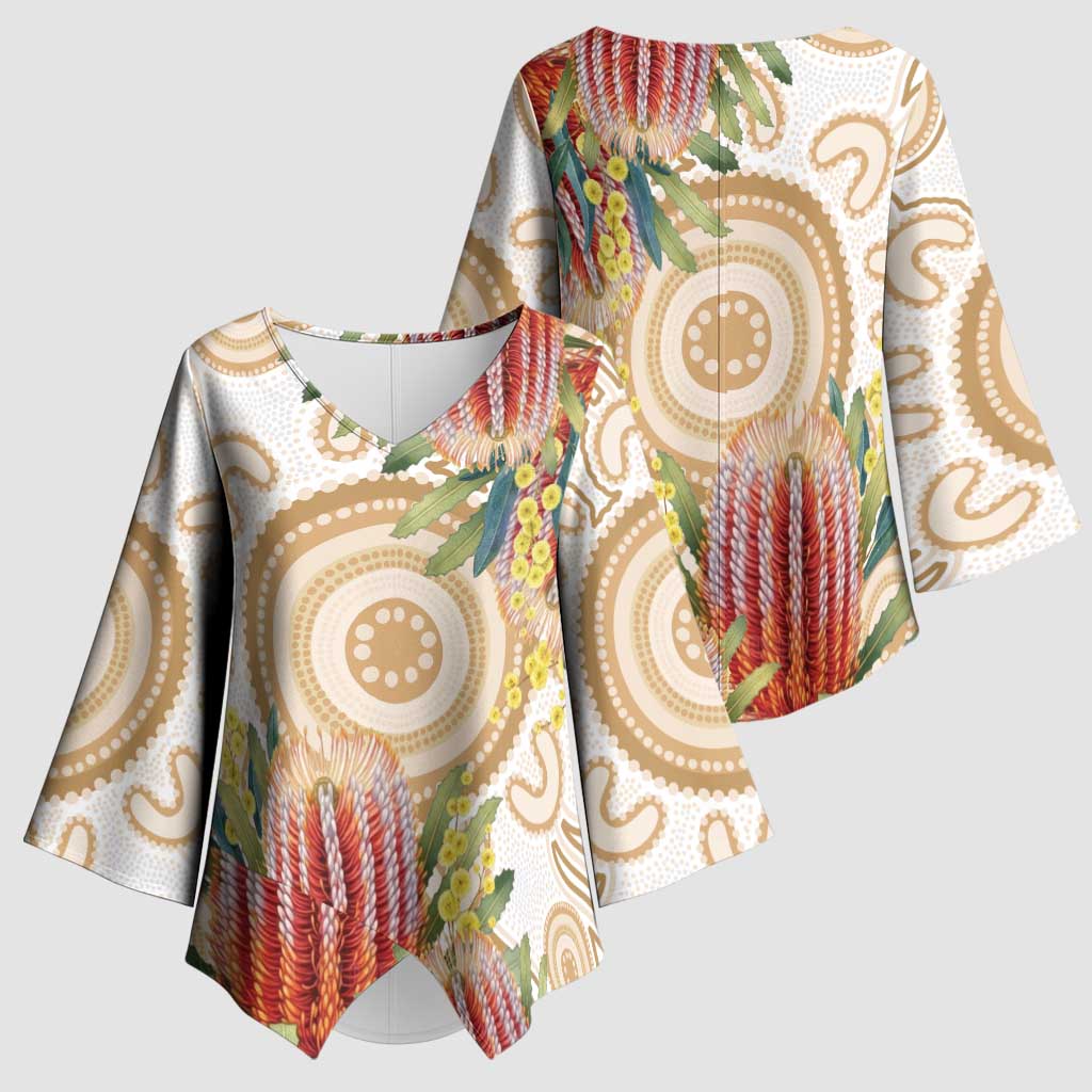 Australia Banksia Kimono Sleeve Blouse Aussie Native Flowers Indigenous Art - Aussie Hoodie