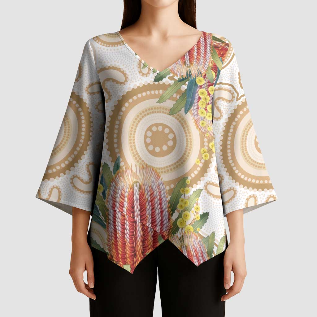 Australia Banksia Kimono Sleeve Blouse Aussie Native Flowers Indigenous Art - Aussie Hoodie