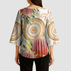 Australia Banksia Kimono Sleeve Blouse Aussie Native Flowers Indigenous Art - Aussie Hoodie