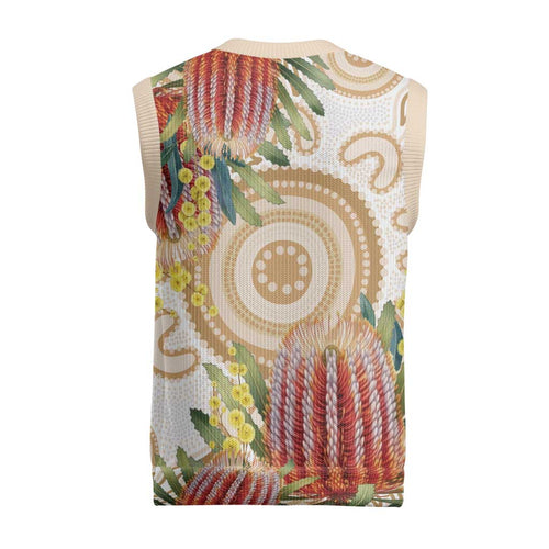 Australia Banksia Christmas Knitted V-Neck Vest Aussie Native Flowers Indigenous Art - Aussie Hoodie