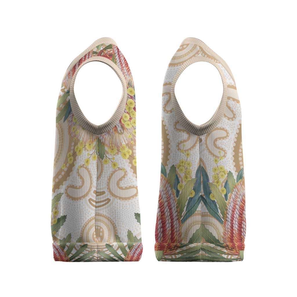 Australia Banksia Christmas Knitted V-Neck Vest Aussie Native Flowers Indigenous Art - Aussie Hoodie