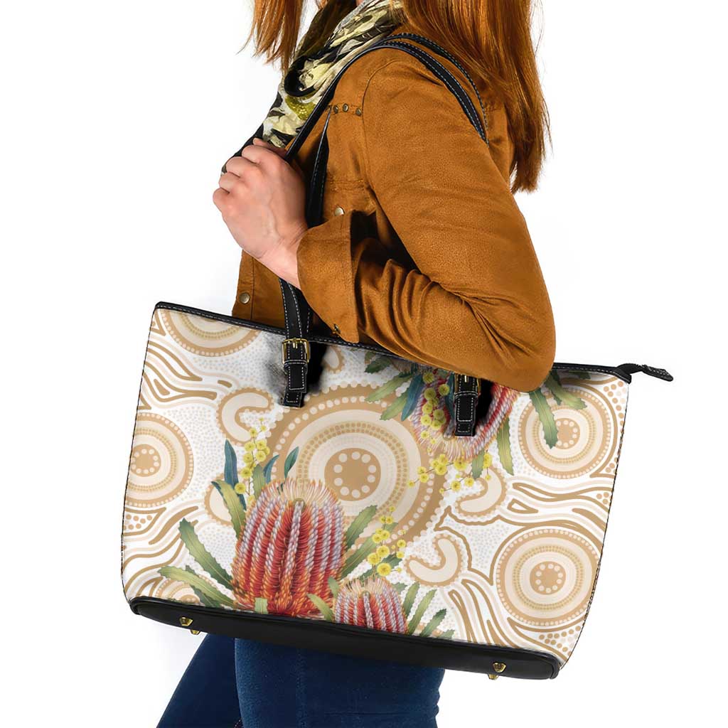 Australia Banksia Leather Tote Bag Aussie Native Flowers Indigenous Art - Aussie Hoodie