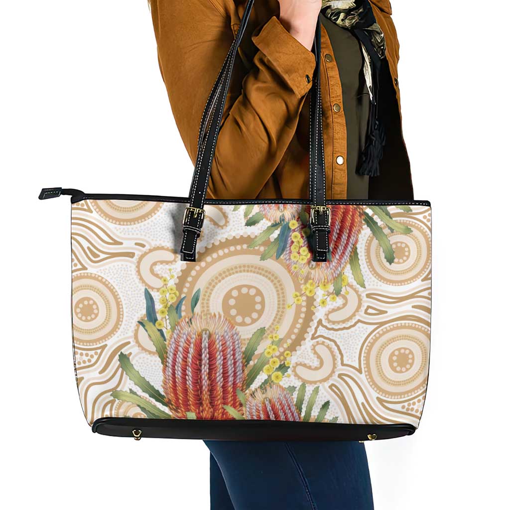 Australia Banksia Leather Tote Bag Aussie Native Flowers Indigenous Art - Aussie Hoodie