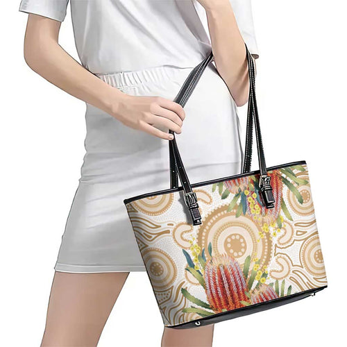 Australia Banksia Leather Tote Bag Aussie Native Flowers Indigenous Art - Aussie Hoodie
