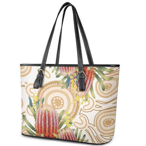Australia Banksia Leather Tote Bag Aussie Native Flowers Indigenous Art - Aussie Hoodie