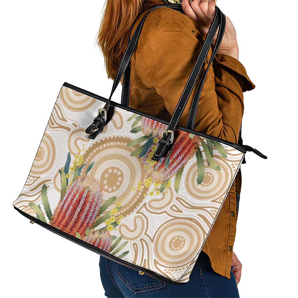 Australia Banksia Leather Tote Bag Aussie Native Flowers Indigenous Art - Aussie Hoodie