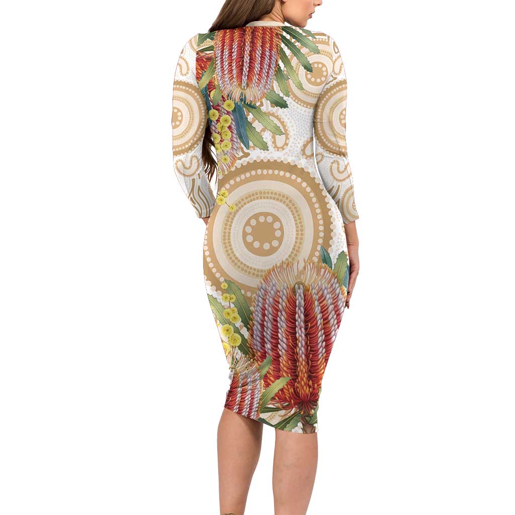 Australia Banksia Long Sleeve Bodycon Dress Aussie Native Flowers Indigenous Art - Aussie Hoodie