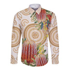 Australia Banksia Long Sleeve Button Shirt Aussie Native Flowers Indigenous Art - Aussie Hoodie