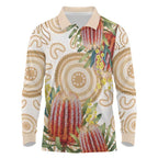 Australia Banksia Long Sleeve Polo Shirt Aussie Native Flowers Indigenous Art - Aussie Hoodie