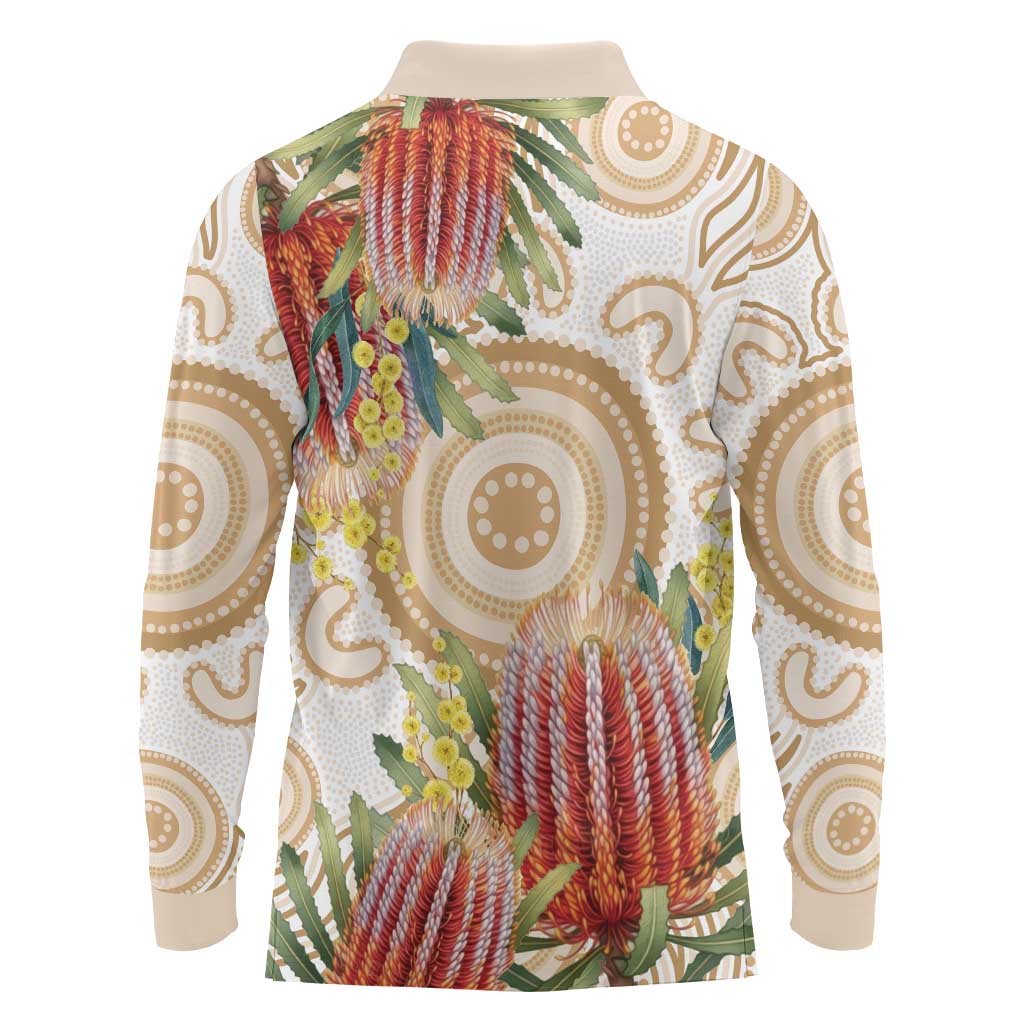 Australia Banksia Long Sleeve Polo Shirt Aussie Native Flowers Indigenous Art - Aussie Hoodie