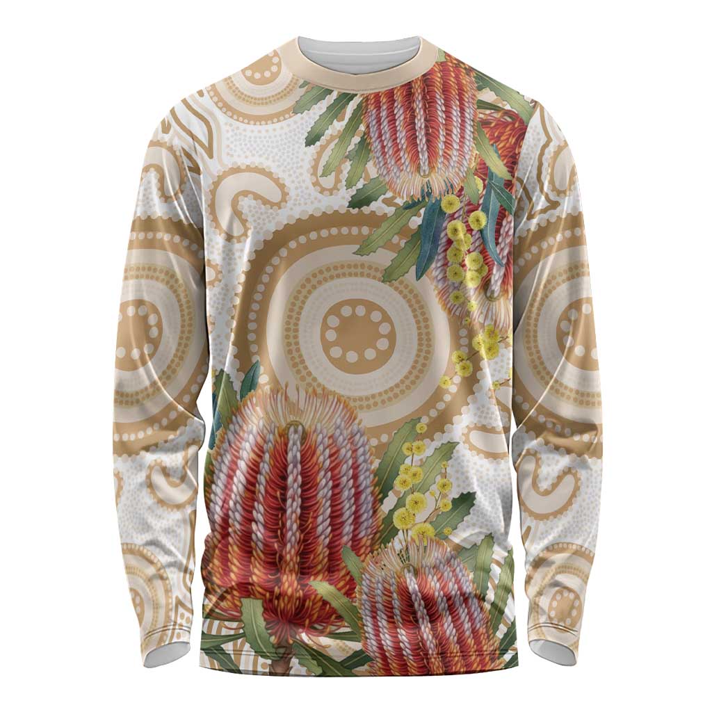 Australia Banksia Long Sleeve Shirt Aussie Native Flowers Indigenous Art - Aussie Hoodie