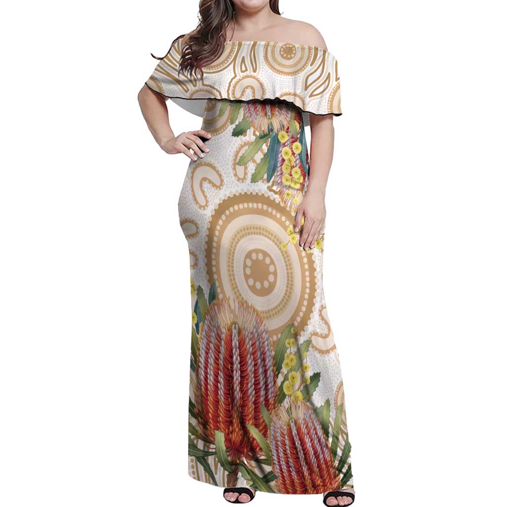 Australia Banksia Off Shoulder Maxi Dress Aussie Native Flowers Indigenous Art - Aussie Hoodie