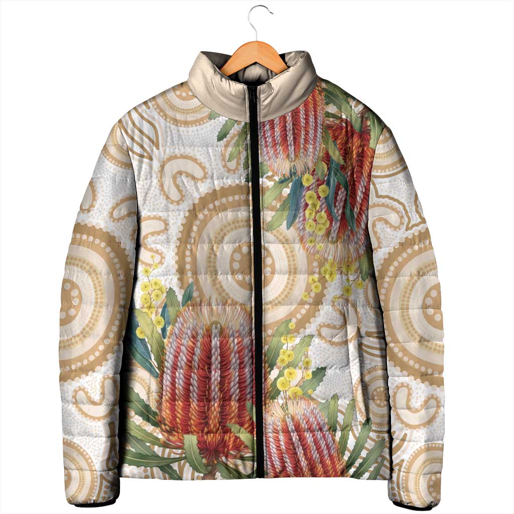 Australia Banksia Padded Jacket Aussie Native Flowers Indigenous Art - Aussie Hoodie