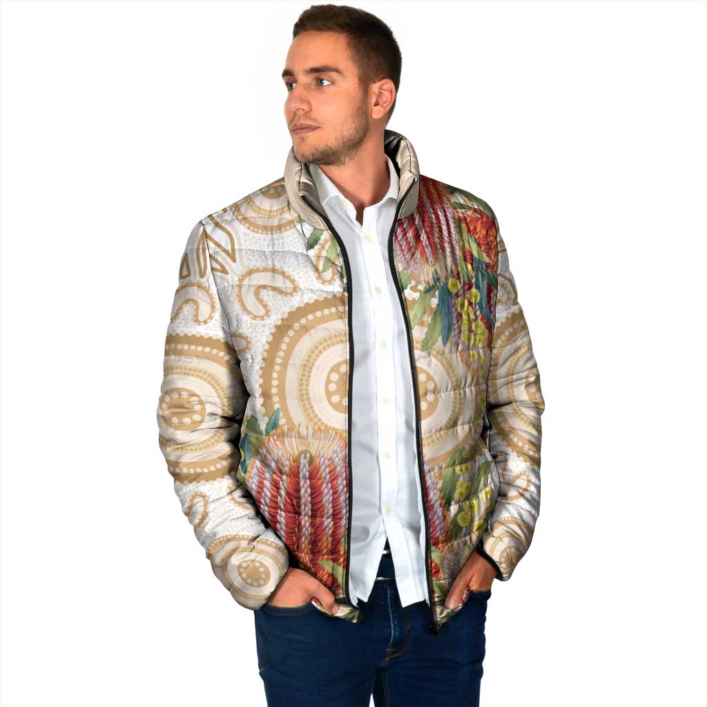 Australia Banksia Padded Jacket Aussie Native Flowers Indigenous Art - Aussie Hoodie