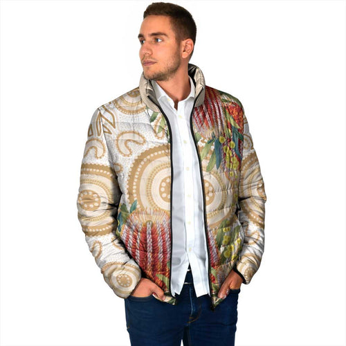 Australia Banksia Padded Jacket Aussie Native Flowers Indigenous Art - Aussie Hoodie
