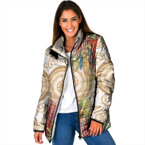 Australia Banksia Padded Jacket Aussie Native Flowers Indigenous Art - Aussie Hoodie