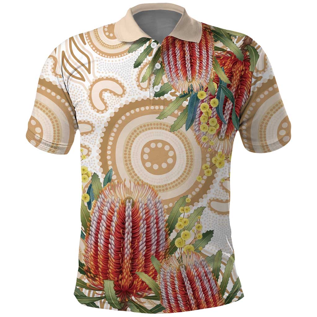Australia Banksia Polo Shirt Aussie Native Flowers Indigenous Art - Aussie Hoodie