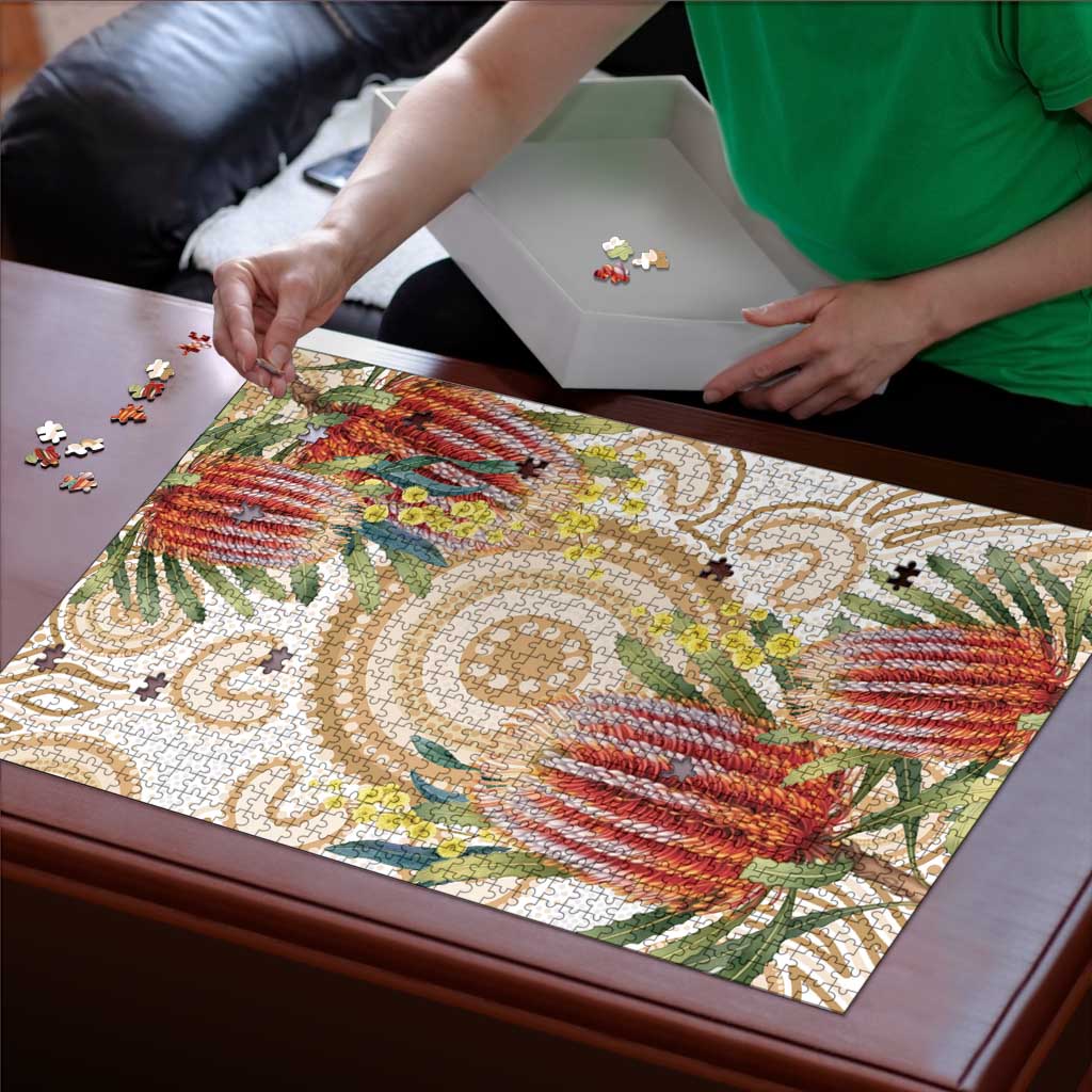 Australia Banksia Puzzle Aussie Native Flowers Indigenous Art - Aussie Hoodie
