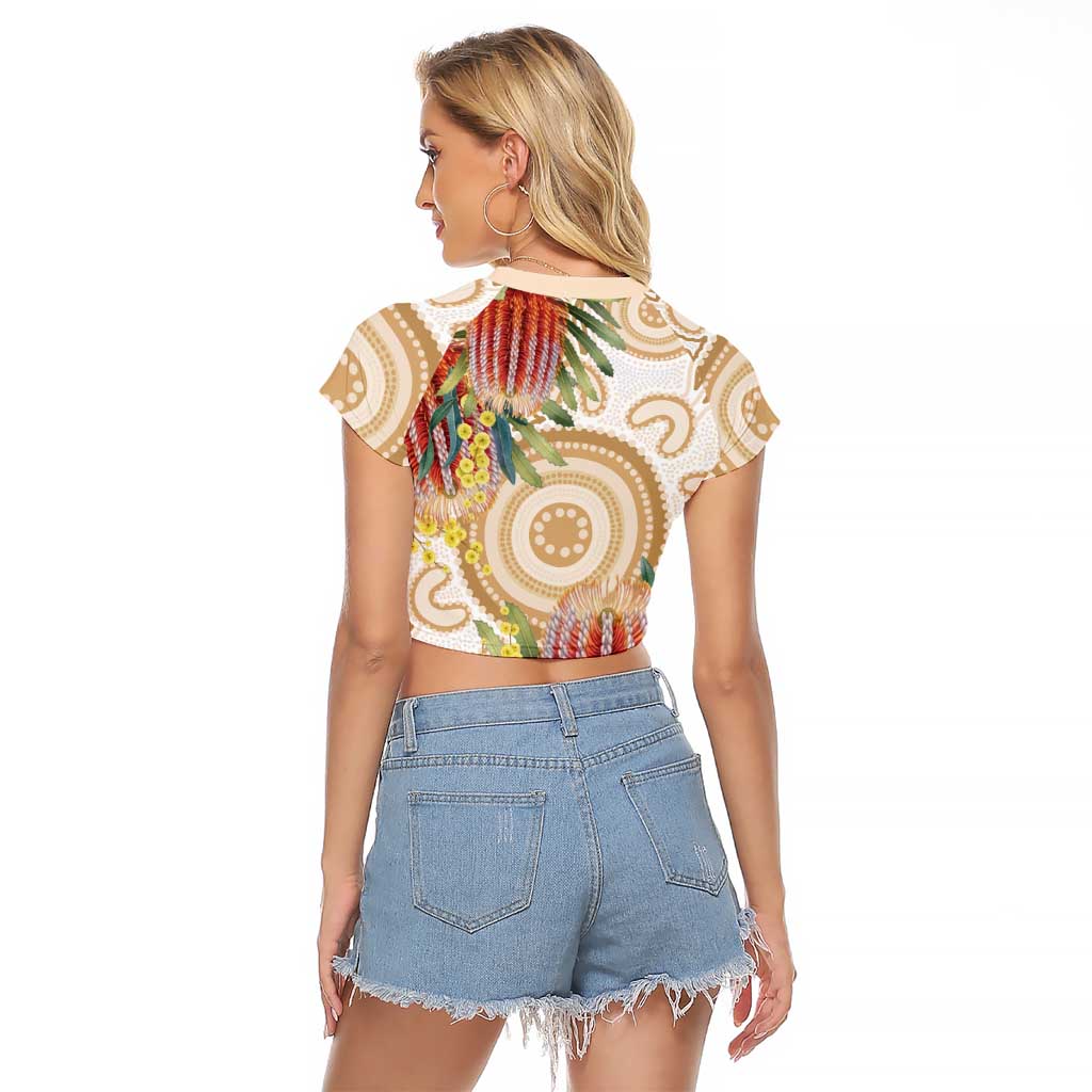 Australia Banksia Raglan Cropped T Shirt Aussie Native Flowers Indigenous Art - Aussie Hoodie