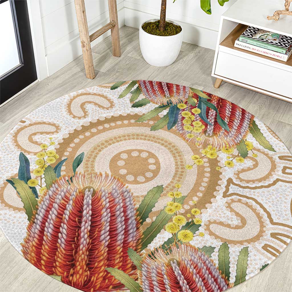 Australia Banksia Round Carpet Aussie Native Flowers Indigenous Art - Aussie Hoodie