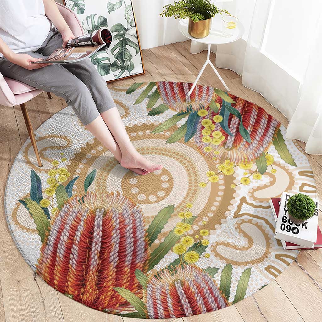 Australia Banksia Round Carpet Aussie Native Flowers Indigenous Art - Aussie Hoodie