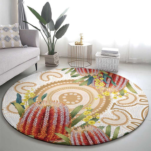 Australia Banksia Round Carpet Aussie Native Flowers Indigenous Art - Aussie Hoodie
