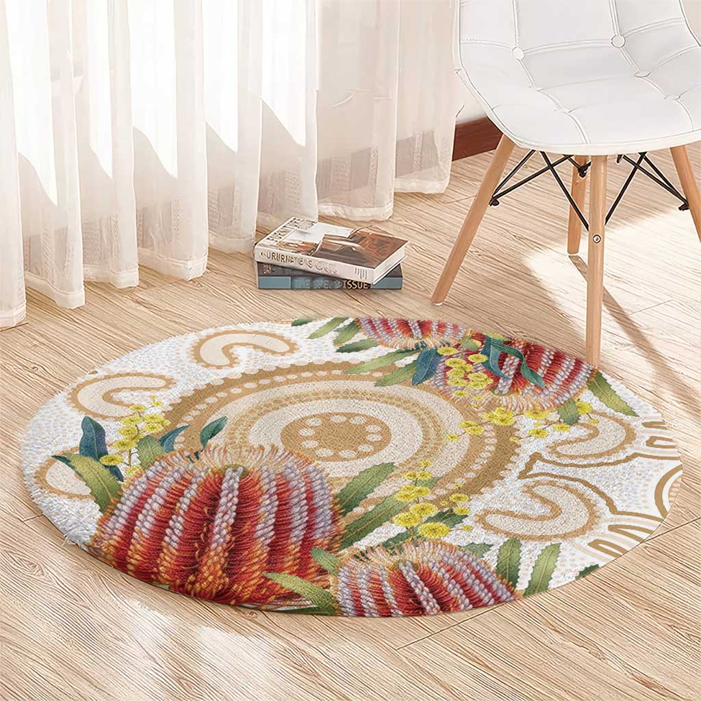 Australia Banksia Round Carpet Aussie Native Flowers Indigenous Art - Aussie Hoodie