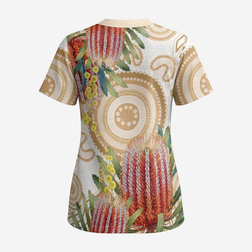 Australia Banksia Scrub Top Aussie Native Flowers Indigenous Art - Aussie Hoodie