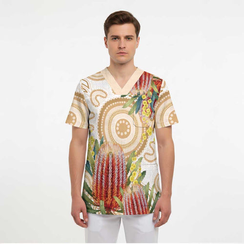 Australia Banksia Scrub Top Aussie Native Flowers Indigenous Art - Aussie Hoodie