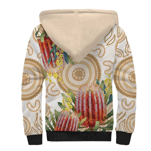 Australia Banksia Sherpa Hoodie Aussie Native Flowers Indigenous Art - Aussie Hoodie