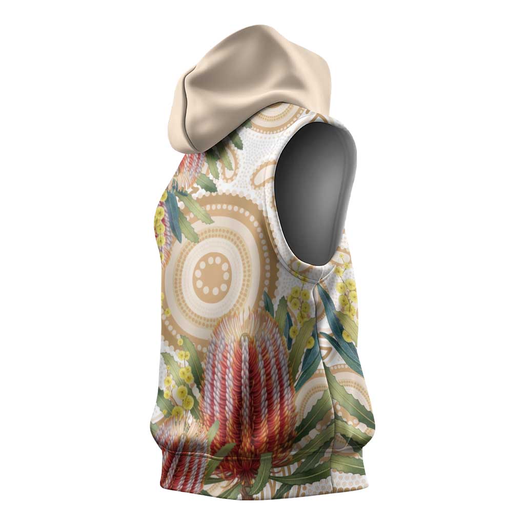Australia Banksia Sleeveless Hoodie Aussie Native Flowers Indigenous Art - Aussie Hoodie