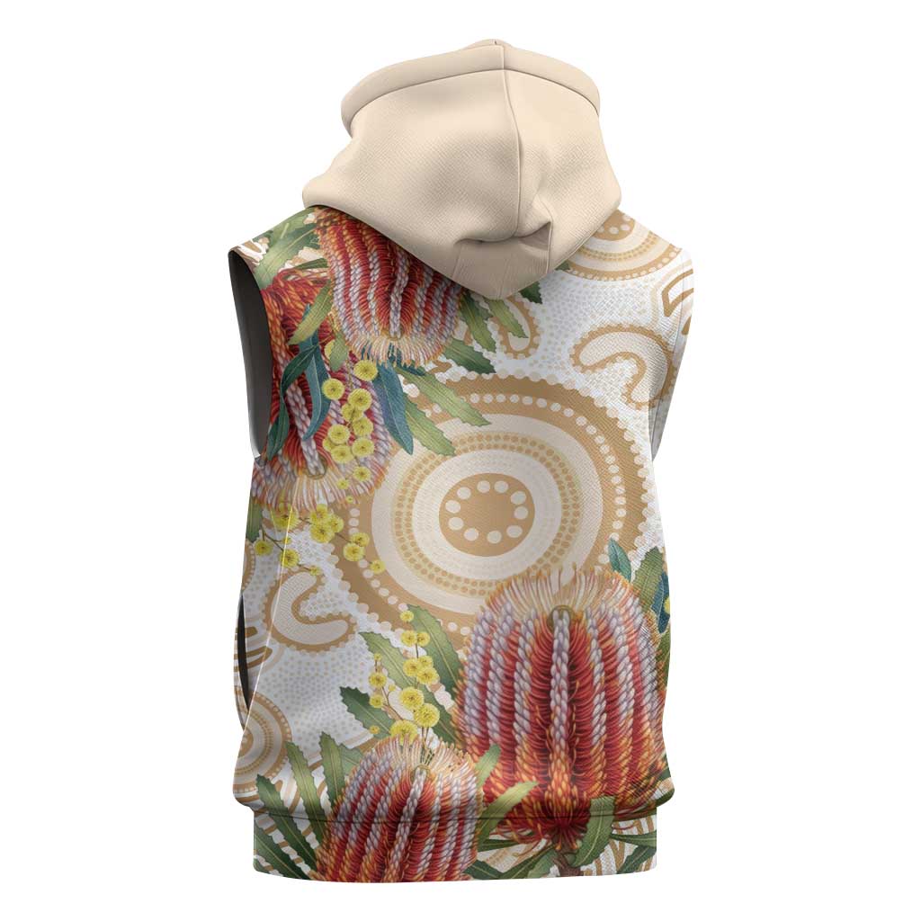 Australia Banksia Sleeveless Zip Hoodie Aussie Native Flowers Indigenous Art LT14