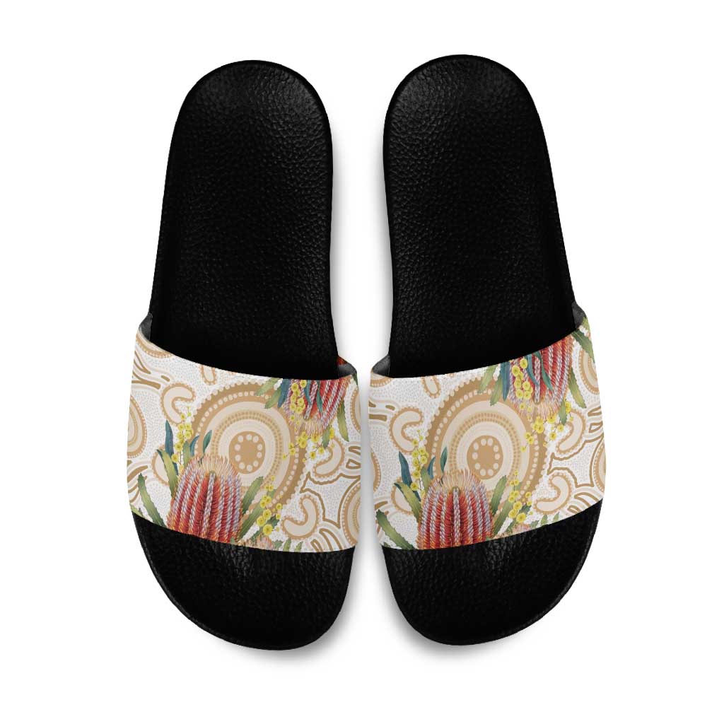 Australia Banksia Slide Sandals Aussie Native Flowers Indigenous Art - Aussie Hoodie