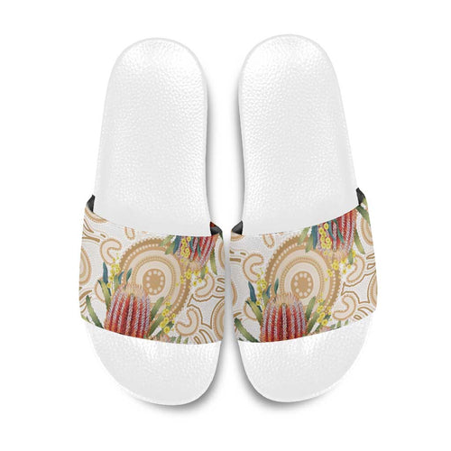 Australia Banksia Slide Sandals Aussie Native Flowers Indigenous Art - Aussie Hoodie