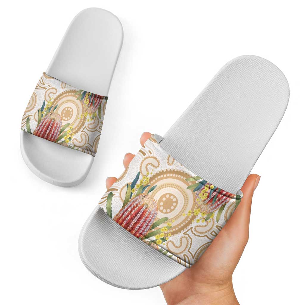 Australia Banksia Slide Sandals Aussie Native Flowers Indigenous Art - Aussie Hoodie