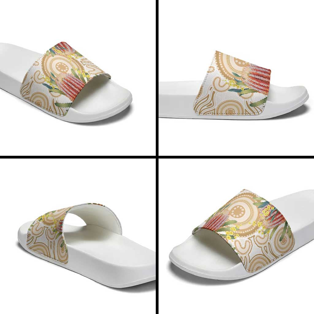 Australia Banksia Slide Sandals Aussie Native Flowers Indigenous Art - Aussie Hoodie