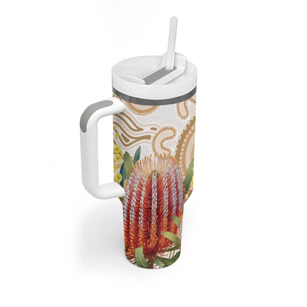 Australia Banksia Tumbler With Handle Aussie Native Flowers Indigenous Art - Aussie Hoodie