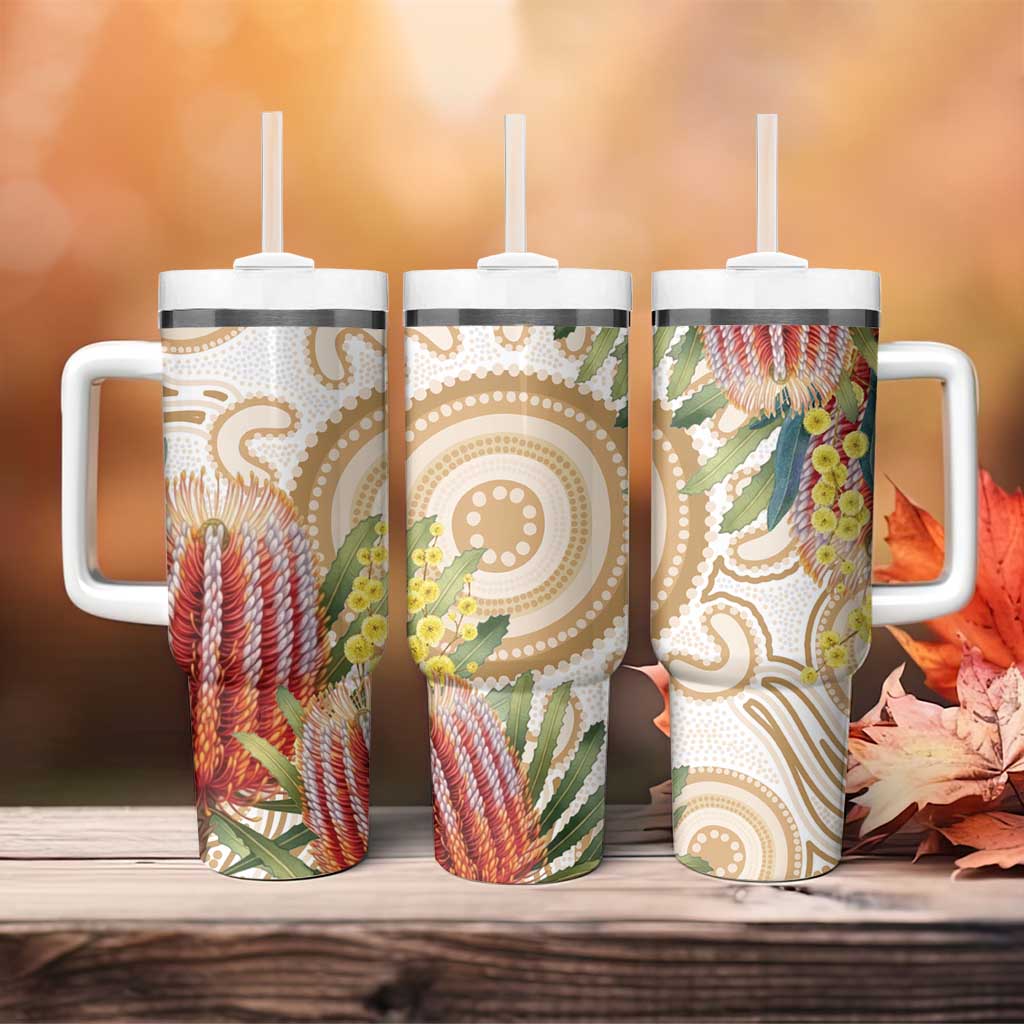 Australia Banksia Tumbler With Handle Aussie Native Flowers Indigenous Art - Aussie Hoodie