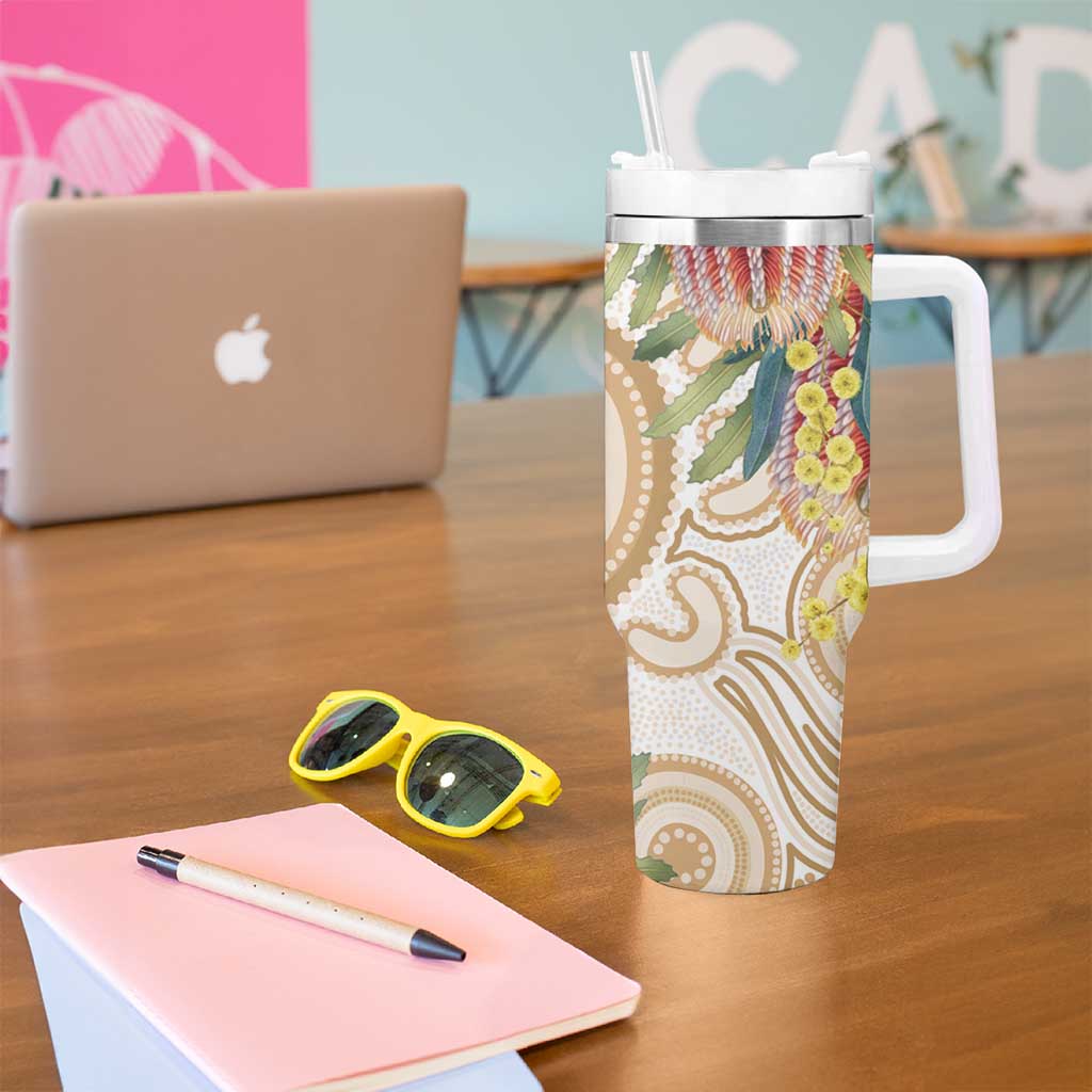 Australia Banksia Tumbler With Handle Aussie Native Flowers Indigenous Art - Aussie Hoodie