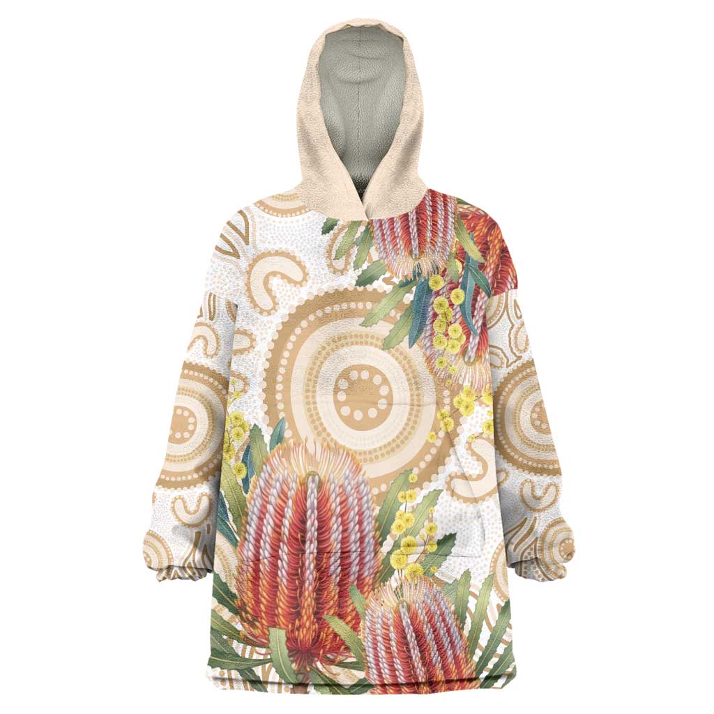 Australia Banksia Wearable Blanket Hoodie Aussie Native Flowers Indigenous Art - Aussie Hoodie