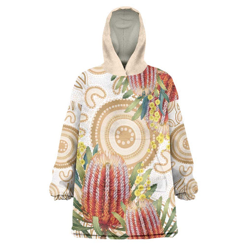 Australia Banksia Wearable Blanket Hoodie Aussie Native Flowers Indigenous Art - Aussie Hoodie