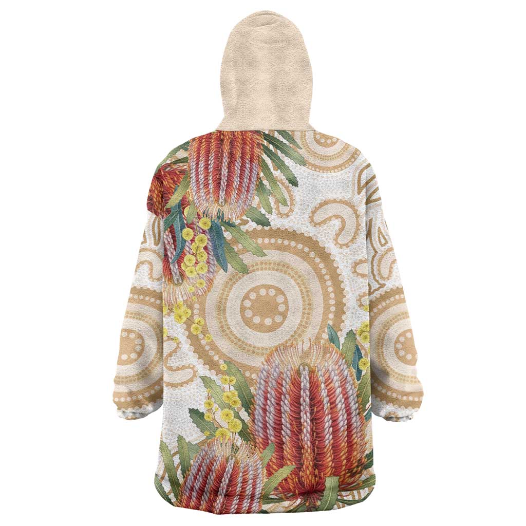 Australia Banksia Wearable Blanket Hoodie Aussie Native Flowers Indigenous Art - Aussie Hoodie
