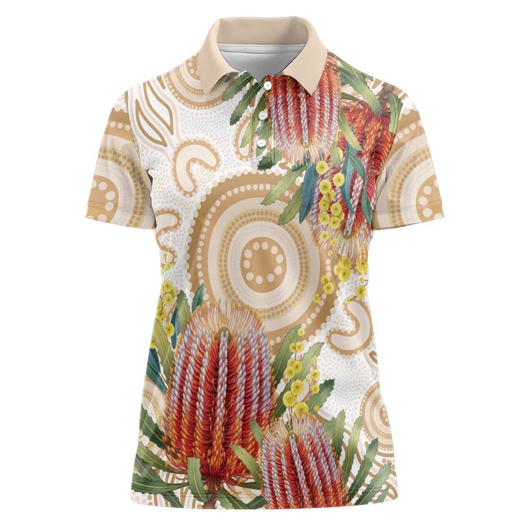 Australia Banksia Women Polo Shirt Aussie Native Flowers Indigenous Art - Aussie Hoodie