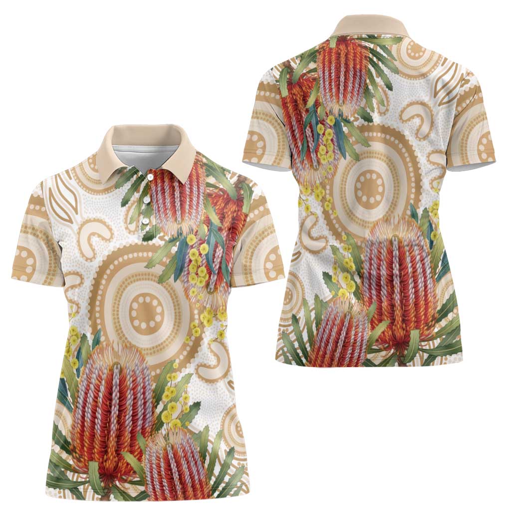 Australia Banksia Women Polo Shirt Aussie Native Flowers Indigenous Art - Aussie Hoodie