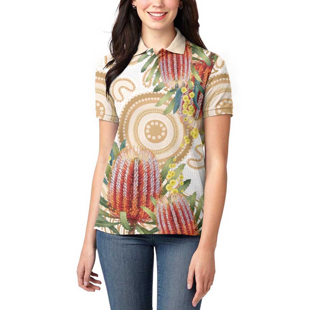 Australia Banksia Women Polo Shirt Aussie Native Flowers Indigenous Art - Aussie Hoodie