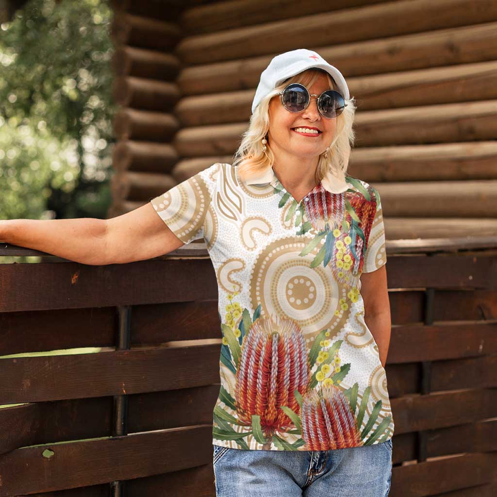 Australia Banksia Women Polo Shirt Aussie Native Flowers Indigenous Art - Aussie Hoodie